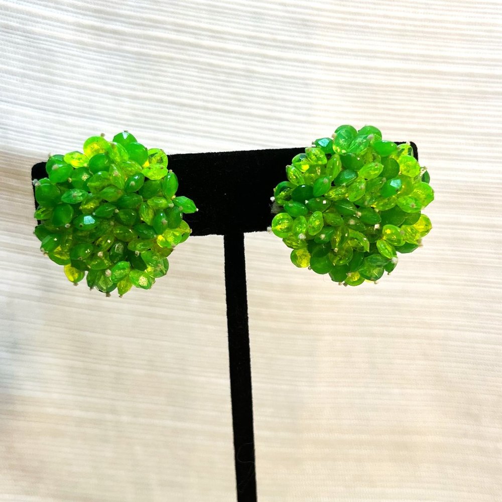 Green Floral Clip on Earrings
